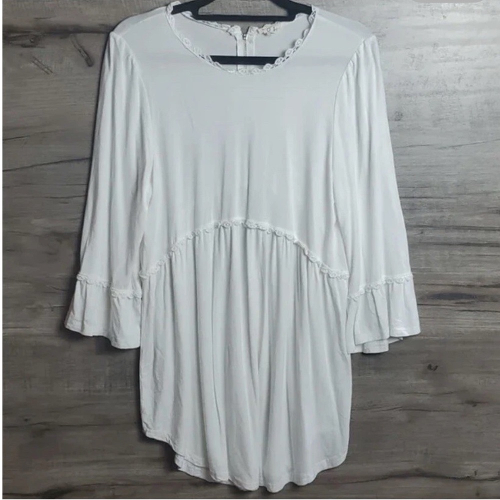 Pol Blouse Tunic Top Women's Small White Lace Bell Sleeve Babydoll Boho Chic